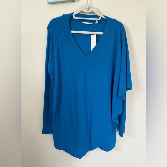 Soft Surroundings Madeline VNeck Draped Layered Tunic Size L Mykonos Blue New - Picture 1 of 7